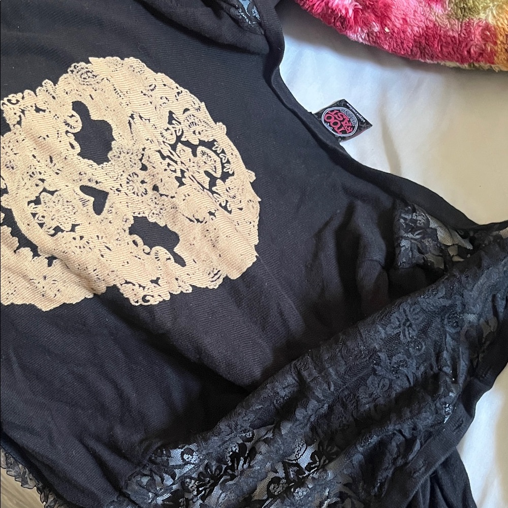 Black Lace Top with Beige Skull Design